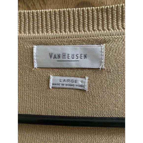 Vintage Van Heusen Tan Button Up Cardigan Waist Tie Gray/White/Brown Argyle Sz L - Picture 3 of 16